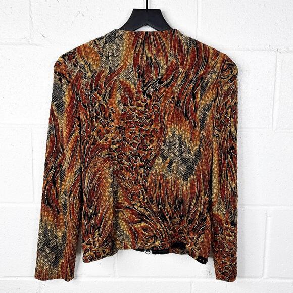 Joseph Ribkoff Vintage Tapestry Zip Jacket Brown Animal Print Studded - Picture 2 of 8
